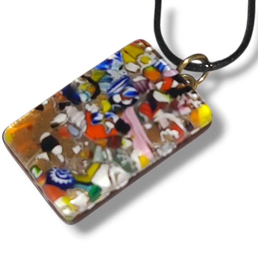 Vintage Authentic Murano Glass Millefiori Pendant Necklace Vetro di Italy 31mm